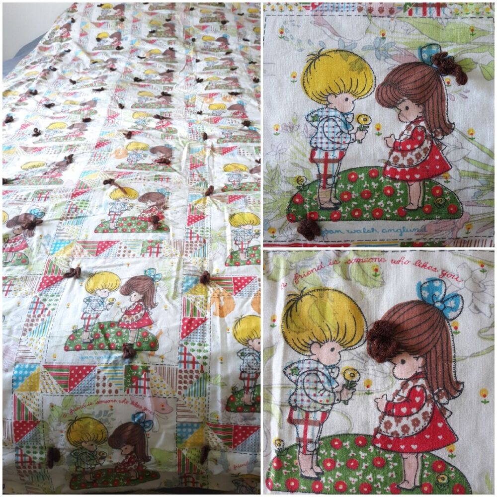 VTG 1970's Joan Walsh Anglund Dolls Bedspread Blanket Twin W/ Yarn  96"×54"